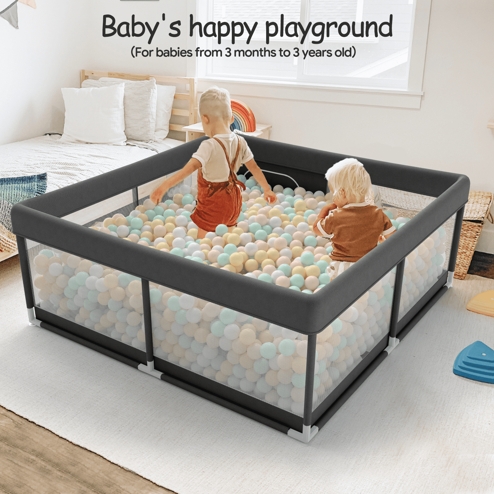Pkinoicy Baby Playpen with Mat, 47x47inch for Babies and Toddlers