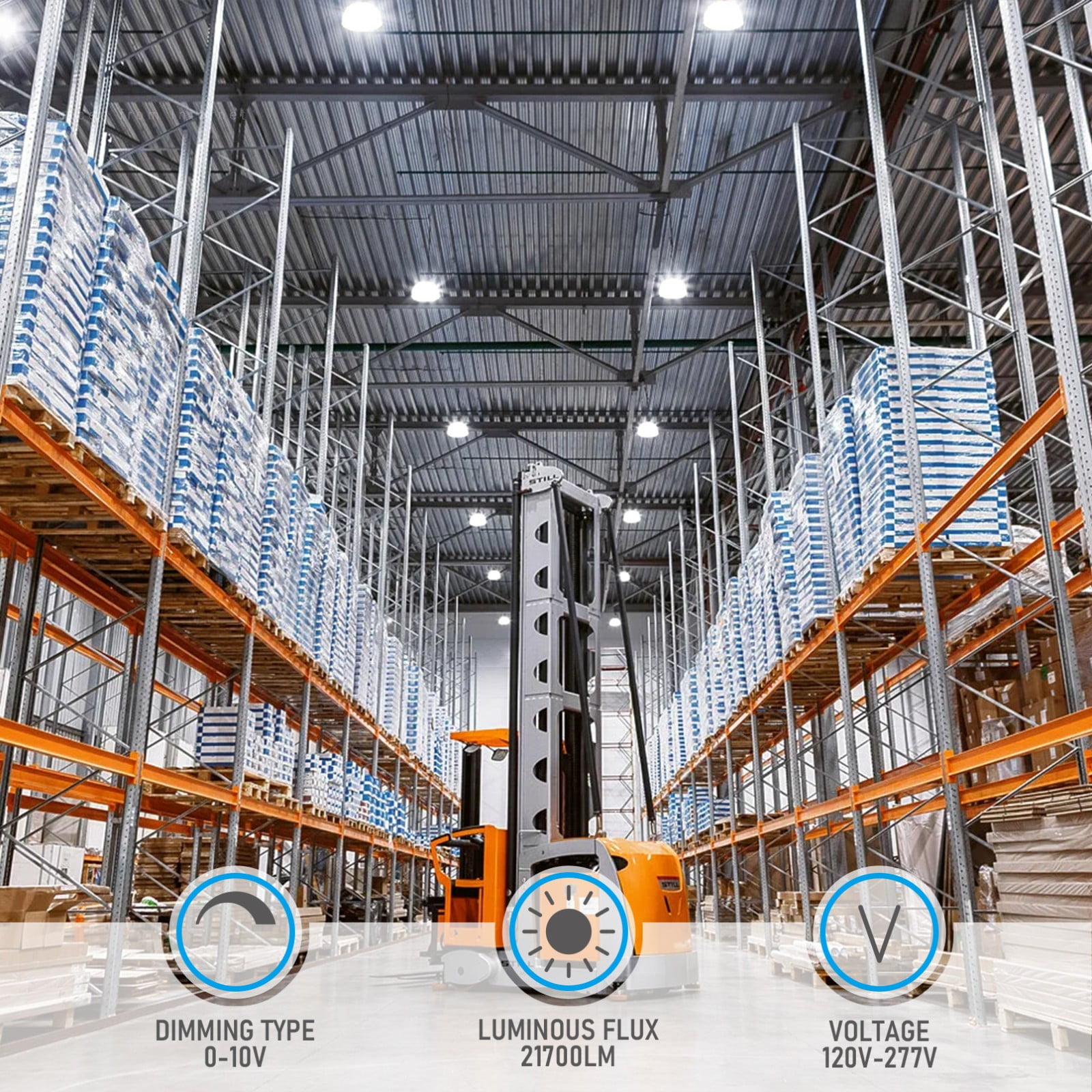 8 Pack 150W LED UFO High Bay Light with Reflector, 0-10V Dimmable, 21700LM Utra-bright, Industrial Commercial Garage Light for Warehouse Workshop Factory, 5000K Daylight