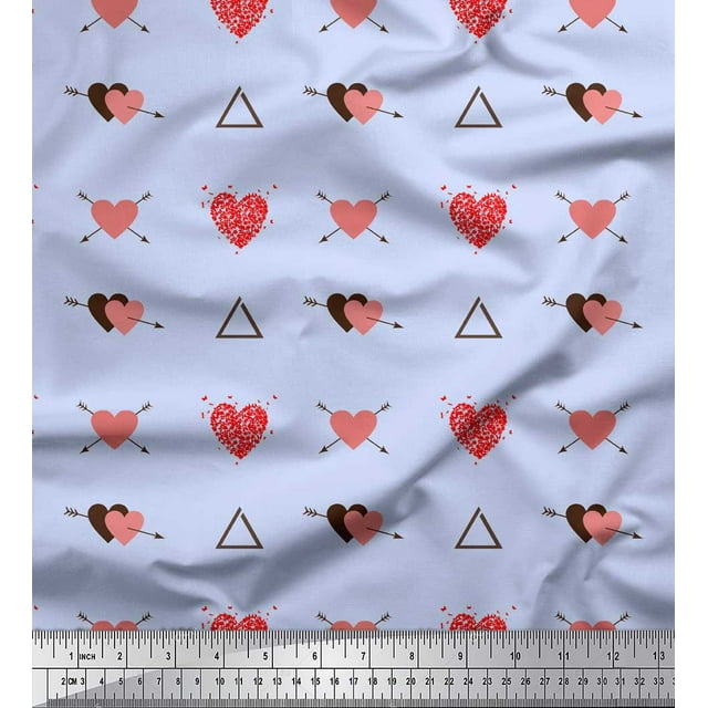Soimoi Blue Poly Georgette Fabric Triangle & Arrow Heart Print Sewing Fabric Yard 42 Inch Wide