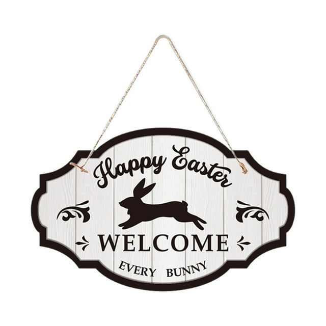Señal de puerta decorativa de Pascua, señal de conejo de Pascua, placa colgante decorativa para Festival, señal de Feliz Pascua para porche y patio Estilo E
