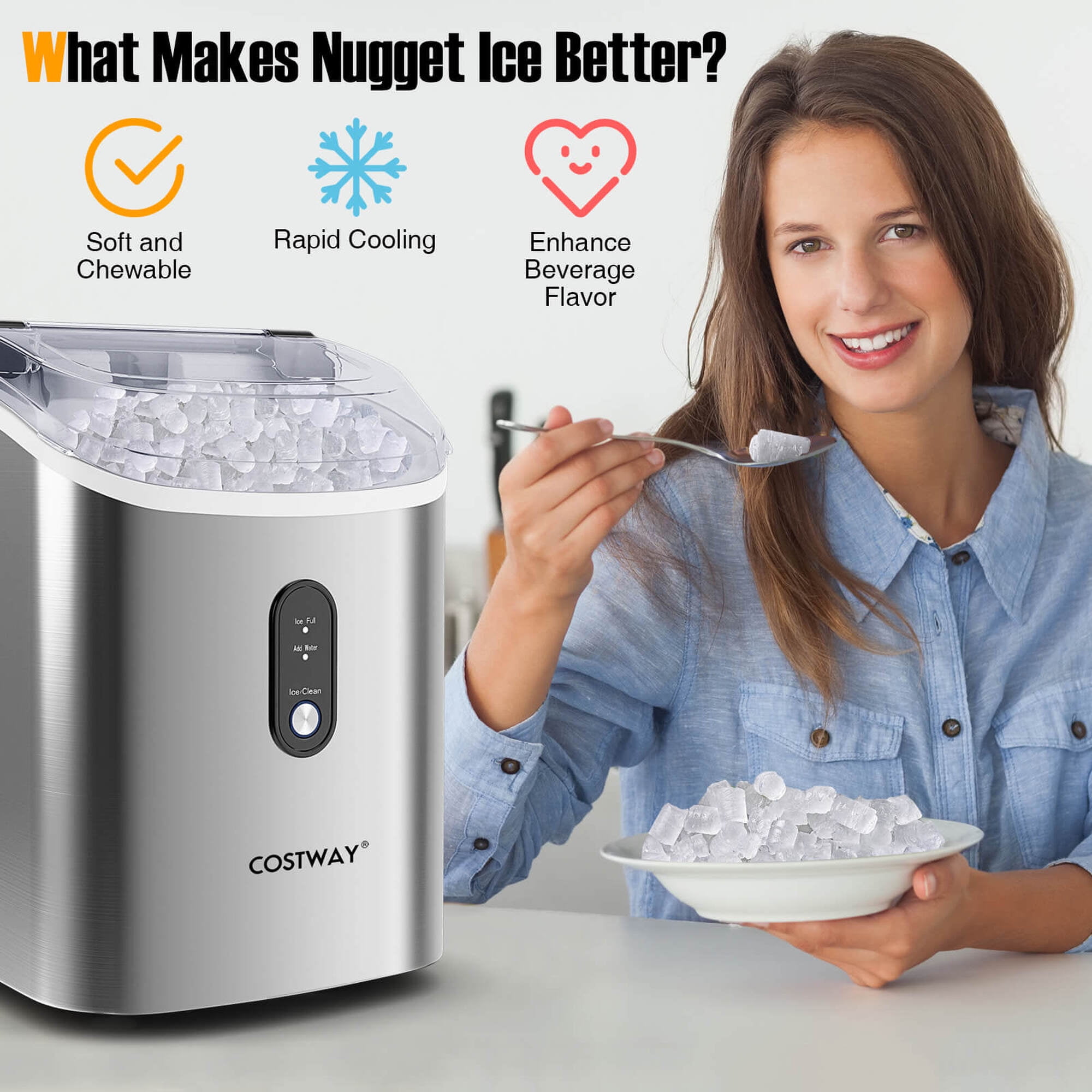 Costway Countertop Ice Maker with Soft Chewable Pellet Ice  Ready in 6 Mins Silver