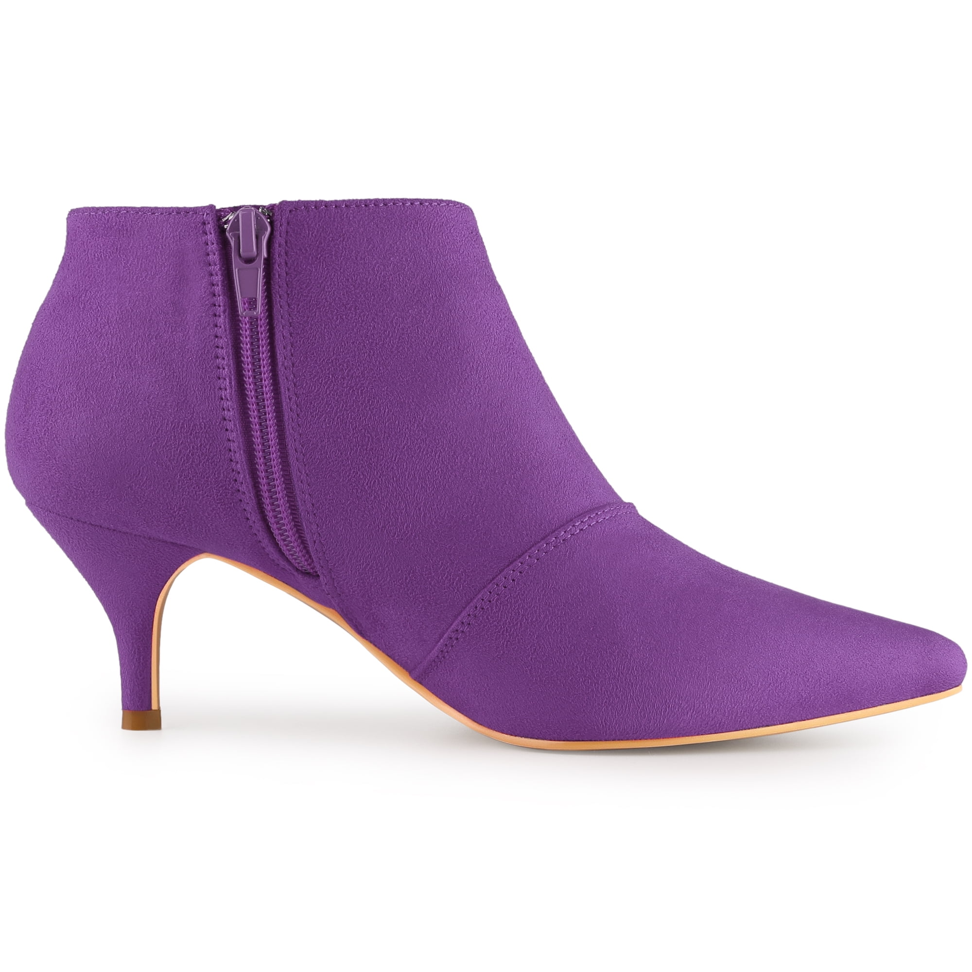 DARING DIVA Women's Pointed Toe Kitten Heel Cutout Ankle Boots Purple 6.5