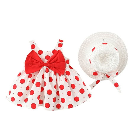 

DNDKILG Infant Baby Girl Dresses Polka Dot Sleeveless Sundress Bow Summer Dress Red 0-24M 90-9/10