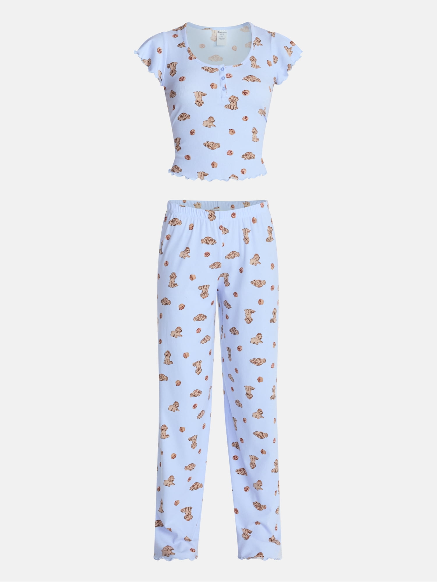 No Boundaries Henley Top and Pants Sleep Set, 2-Piece, Women's XS-XXL
