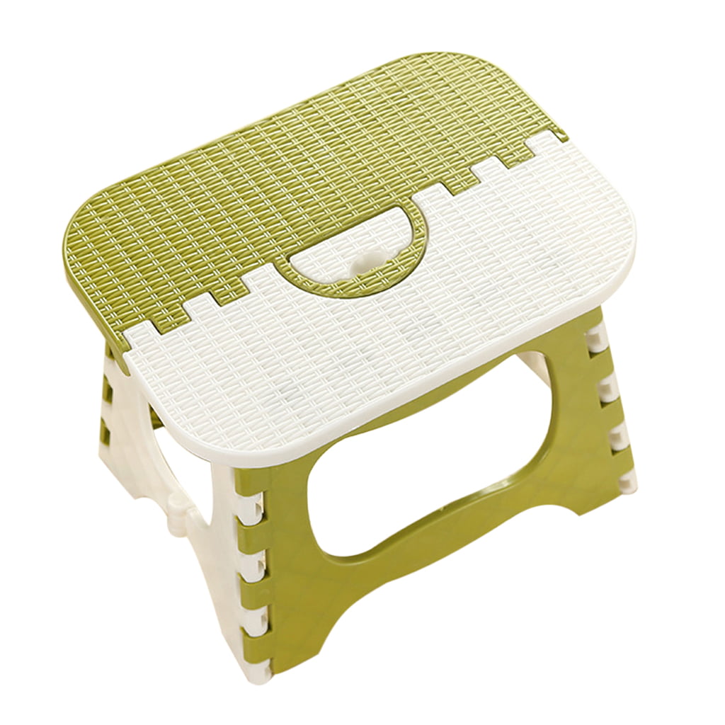 Toddler Foldable Step Foot Stool Plastic Anti Slip Chair With Green Handle 