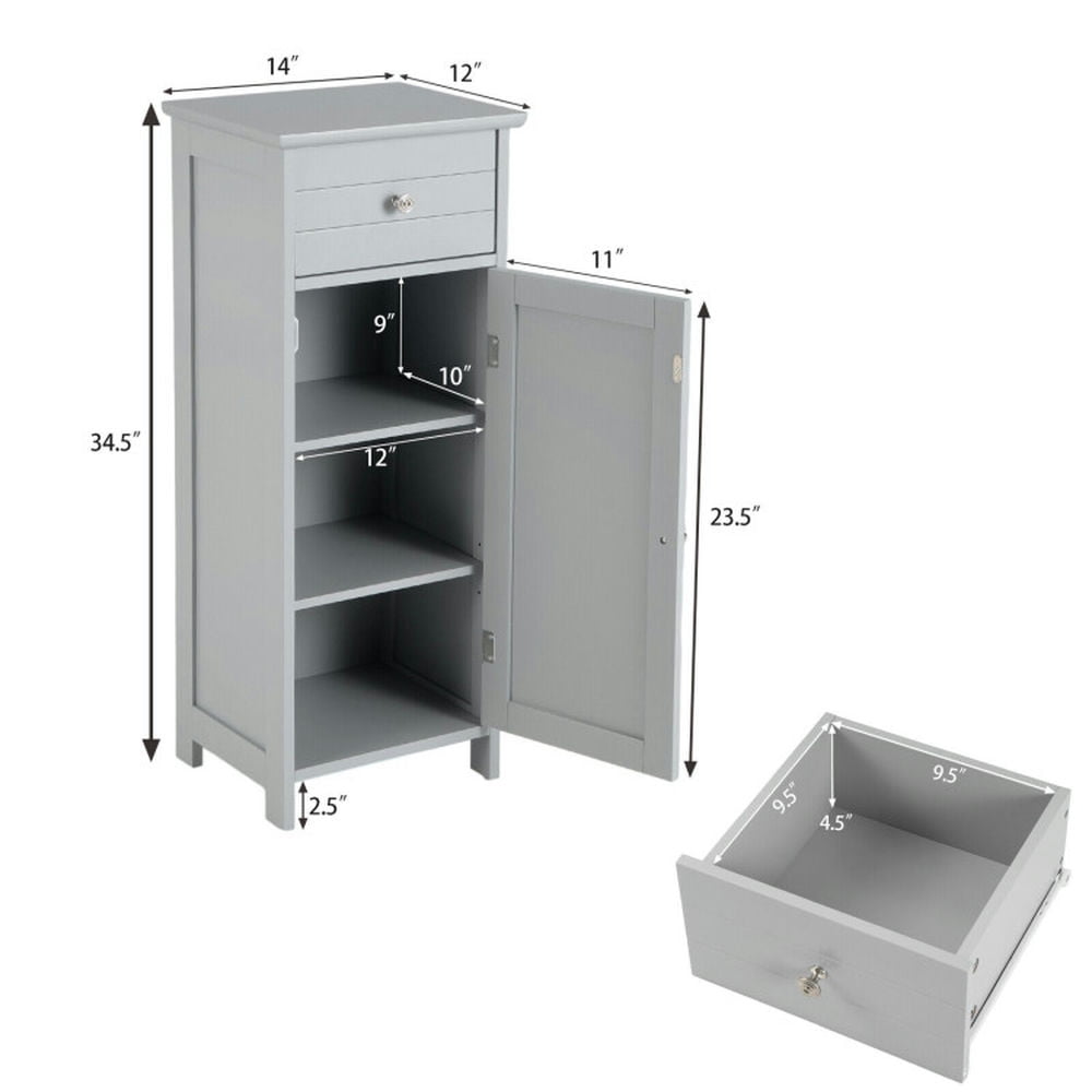 Finihen Bathroom Storage Cabinet, Bathroom Floor Cabinet, Wooden Bathroom Floor Storage Cabinet with Drawer and Shelf, for Bathroom, Living Room, Bedroom, Kitchen, Gray Finihen Bathroom Storage Cabinet, Bathroom Floor Cabinet, Wooden Bathroom Floor Storage Cabinet with Drawer and Shelf, for Bathroom, Living Room, Bedroom, Kitchen, Gray