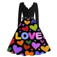 thumbnail image 4 of Valentines Dress for Women with Heart Print and Script Pattern A-line Flared Long Sleeve V-Neck Dress Multicolor 5XL, 4 of 4