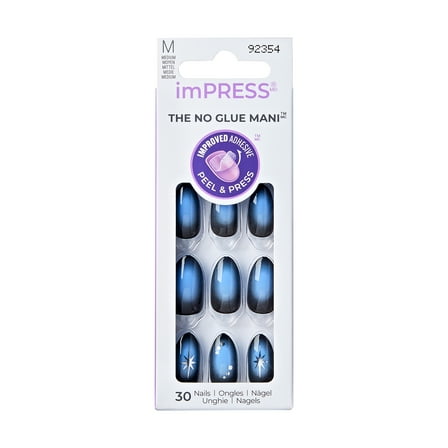 KISS imPRESS No Glue Needed Press On Nails, Design, Endless Love, Black, Medium Almond, 30 Count