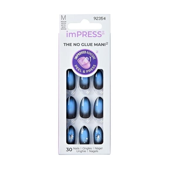 KISS imPRESS No Glue Needed Press On Nails, Design, Endless Love, Black, Medium Almond, 30 Count