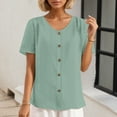 thumbnail image 4 of Fashion Clothing T Neck Tops for Women Women Solid Shirt Cute Summer Tops Athletic T Shirt Women And Shirts Women Women's Loose Round Neck Short Sleeve Jacquard T Shirt With Buttons Green L, 4 of 5