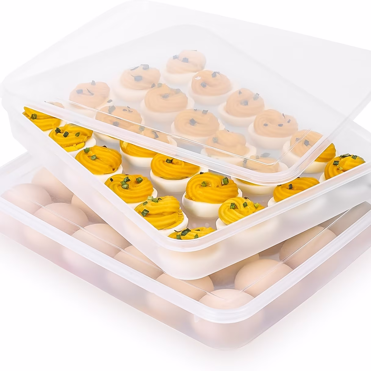 1pc Egg Holder with Lid, Large Capacity Stackable Plastic Egg Storage Box, 24-Egg Refrigerator Organizer for Fresh-Keeping, Kitchen and Dining Use, Protective Anti-Bump Design