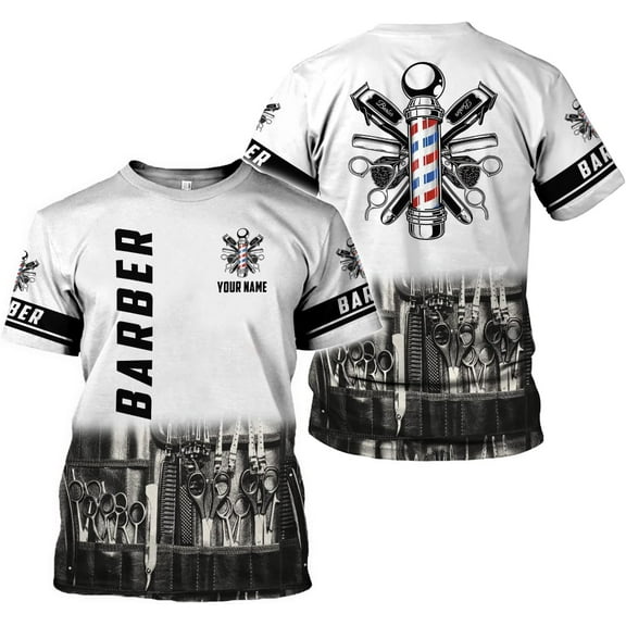 Personalized Name Barber 3D All Over Printed Shirts for Men & Women, Hair Stylist Shirt Gift for Barbershop (S)
