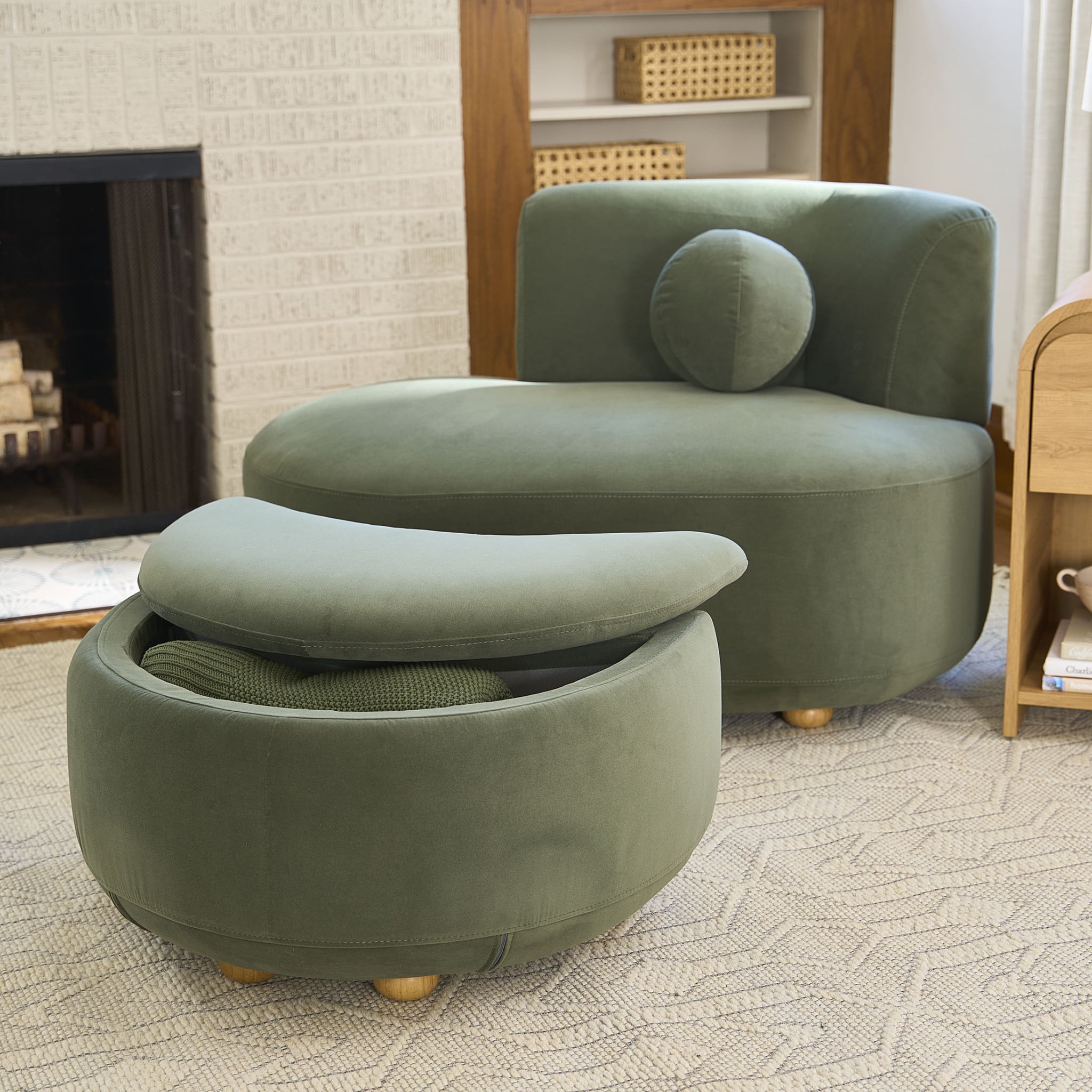 Better Homes & Gardens Juliet Modern Velvet 45.28" Chaise & Storage Ottoman, Olive