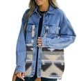 thumbnail image 1 of Qudderr Womens Denim Jacket Loose Patchwork Jean Coat Geometric Pattern Long Cowboy Outwear Spring Fall Lapel Button down Women's Coat S-XL, 1 of 9