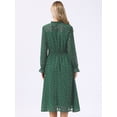 thumbnail image 3 of DARING DIVA Women's Chiffon Sheer Long Sleeve Smocked A-Line Dress S Deep Green, 3 of 5
