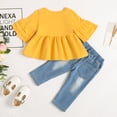 thumbnail image 3 of 3T Baby Girls Clothes 4T Girls 2PCS Denim Outfits Set Toddler Girls Short Sleeve Top Denim Pants Set Yellow, 3 of 9
