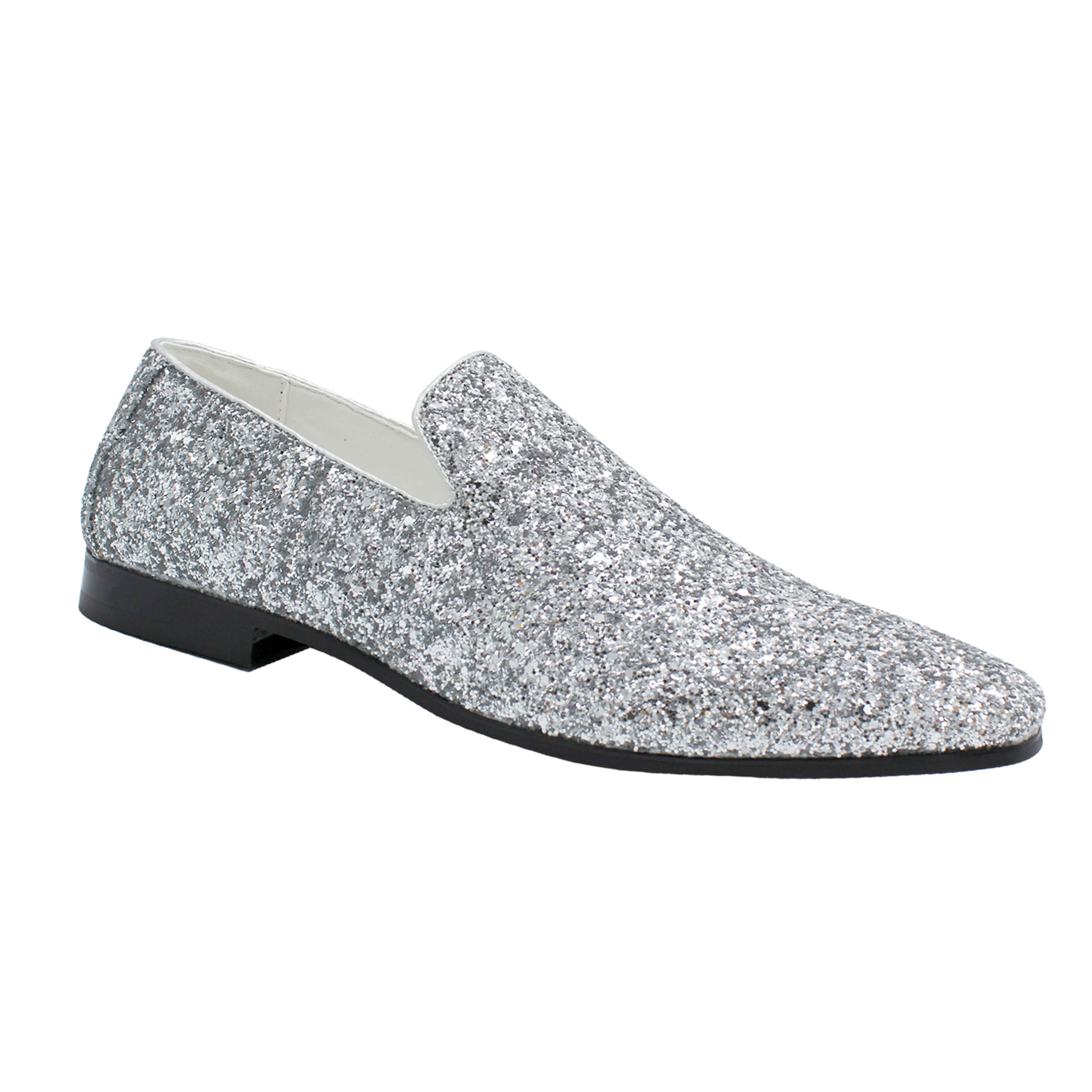 Men Smoking Slipper Metallic Sparkling Glitter Tuxedo Slip on Dress Shoes  Loafers Silver 7