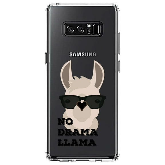 DistinctInk Clear Shockproof Hybrid Case for Samsung Galaxy Note 8 - TPU Bumper Acrylic Back Tempered Glass Screen Protector - No Drama Llama Cartoon