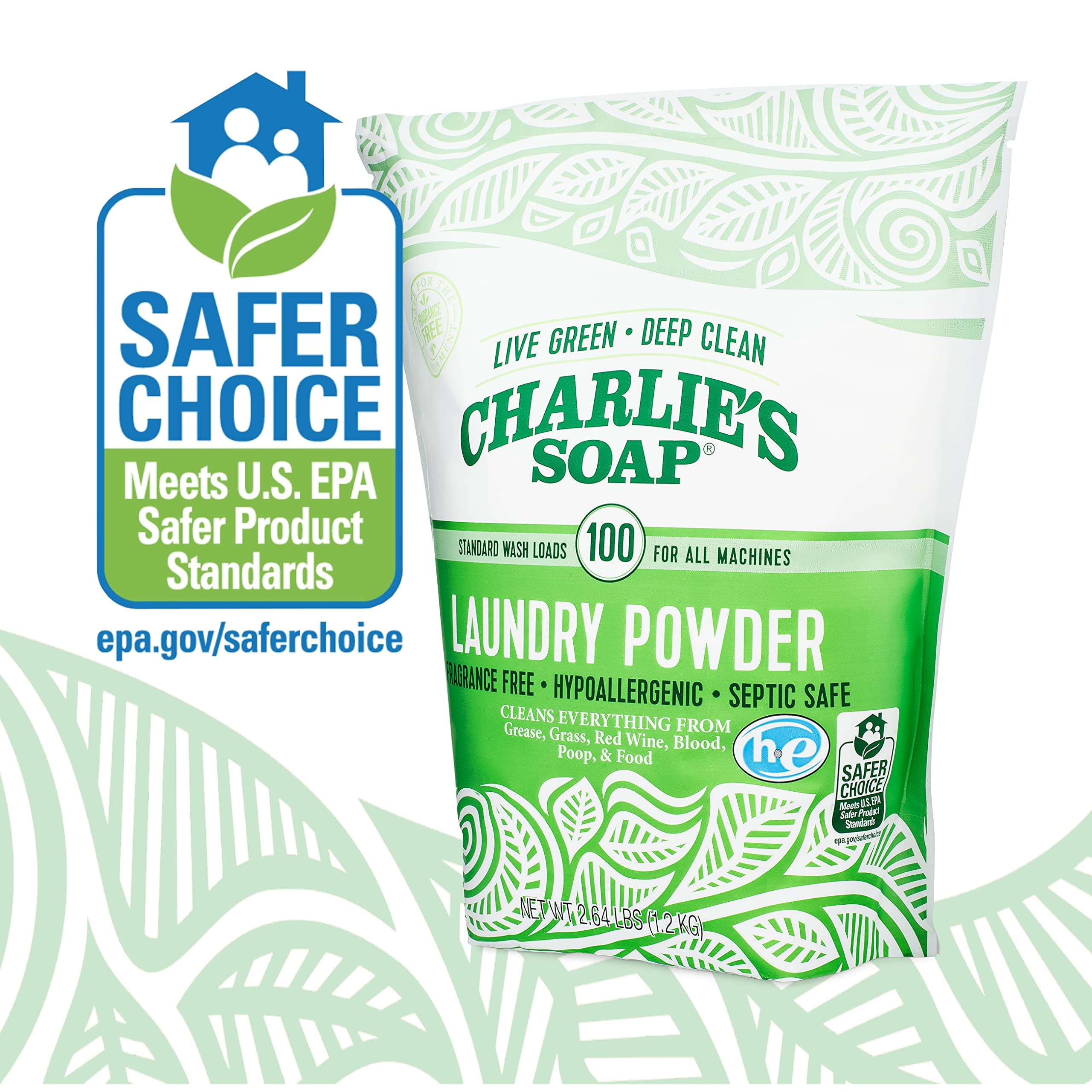 Charlies Soap Laundry Powder (100 Loads, 6 Pack) Hypoallergenic Deep Cleaning Washing Powder Detergent  Eco-Friendly, Safe, and Effective