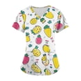thumbnail image 2 of Minjewel Women's Plus Size Printed V-Neck Scrubs for Women Set with Pockets, Cheerful Animal & Floral Design Scrub Set for Medical Staff,Khaki M, 2 of 5