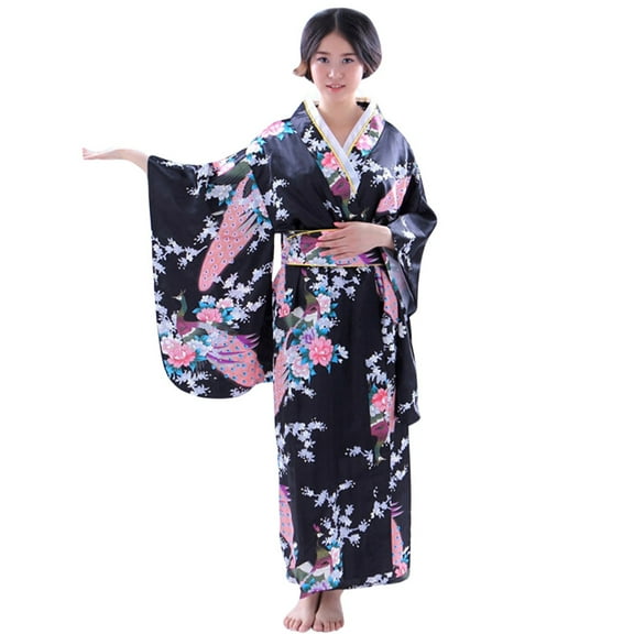 XIAOCHA Floral Print Kimono For Women Wide Sleeve Peacock Pattern Kimono Luxurious Relaxed Loungewear Nightwear