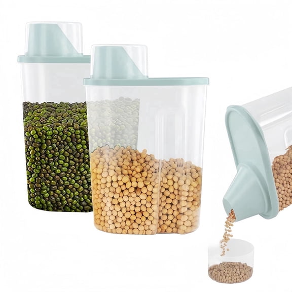 Loopunk 2 Pcs 2.5L Pet Food Storage Container, Airtight Waterproof Food Container with Pour Spout & Measuring Cup for Cat Dog Dry Food, Flour Pasta Rice Cereal Grain