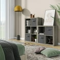 thumbnail image 3 of Bookshelf with Storage Bins, 4-Cube Storage Organizer with Back Panels, Modern Wood Open Bookcase, Multifunctional Display Shelf for Living Room, Bedroom, Home Office, Gray Oak, 3 of 7