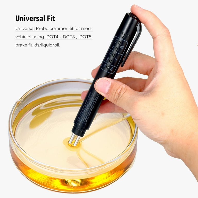 eOUTIL Brake Fluid Tester Pen, Hydraulic Fluid Liquid Oil Moisture Analyzer  with 5 LED Indicators, Auto Brake Diagnostic Testing Tool for DOT3 DOT4