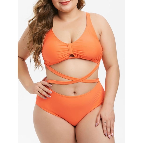 Tamaño más entrecruzado Alta subida del bikini Rosegal Leggings de talla grande