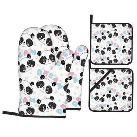 

Oven Mitts and Pot Holders 4 Piece Panda Bear1 High Heat Slip Resistant Oven Mitt and Trivets Set Kitchen Oven Glove Pot Holders for Cooking Baking Grilling