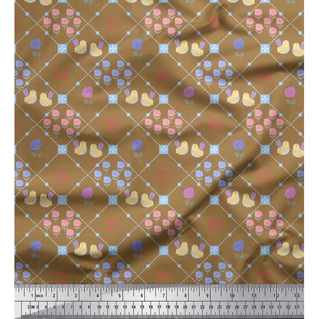 Soimoi Georgette Viscose Fabric Check & Floral Artistic Printed Craft Fabric by The Yard 42 Inch Wide