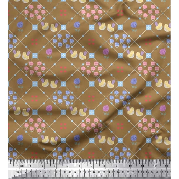 Soimoi Poly Georgette Fabric Check & Floral Artistic Fabric Prints by Yard 52 Inch Wide