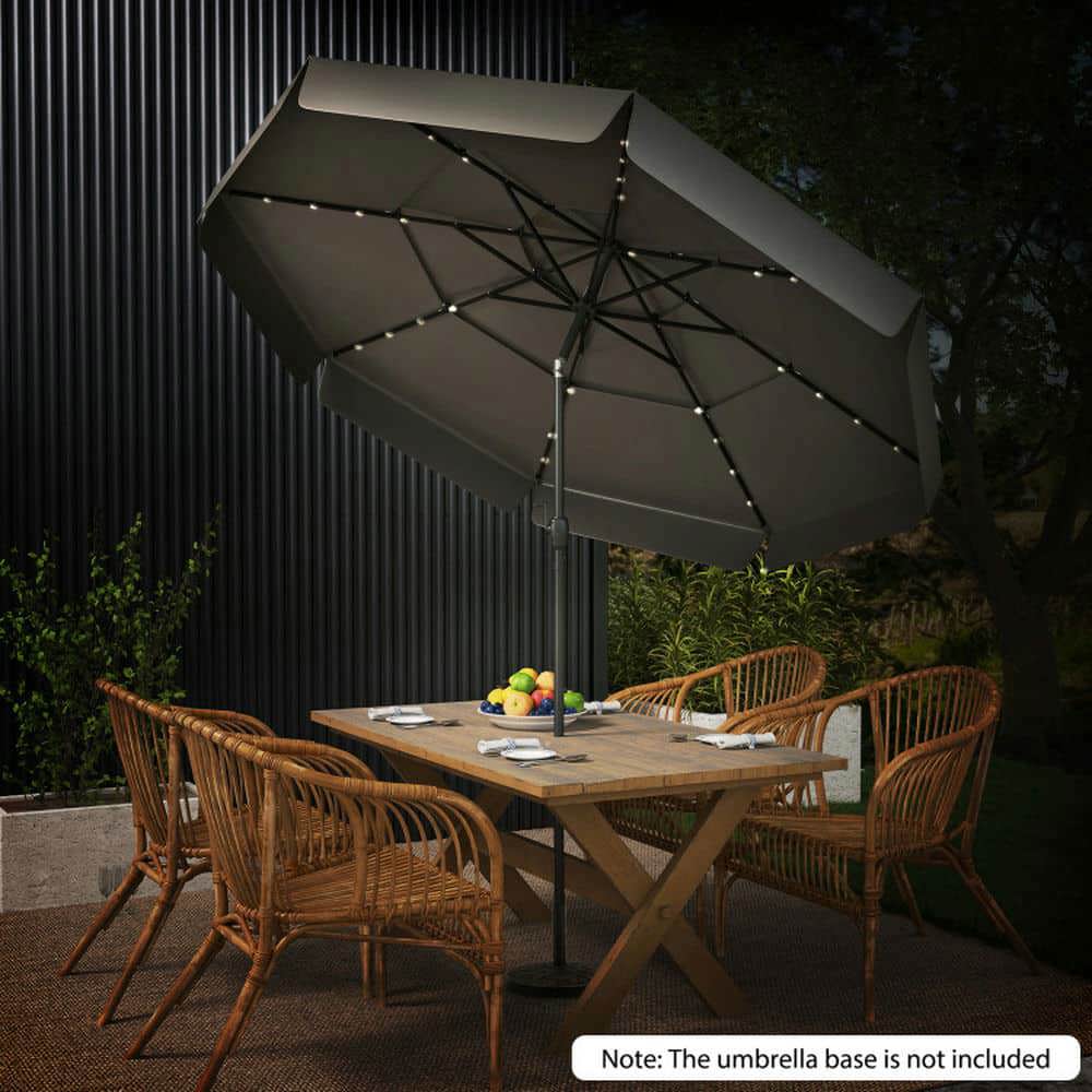 Spaco 10 Feet Solar Patio Umbrella with 3-Tier Vented Top, Outdoor Shade, Gray
