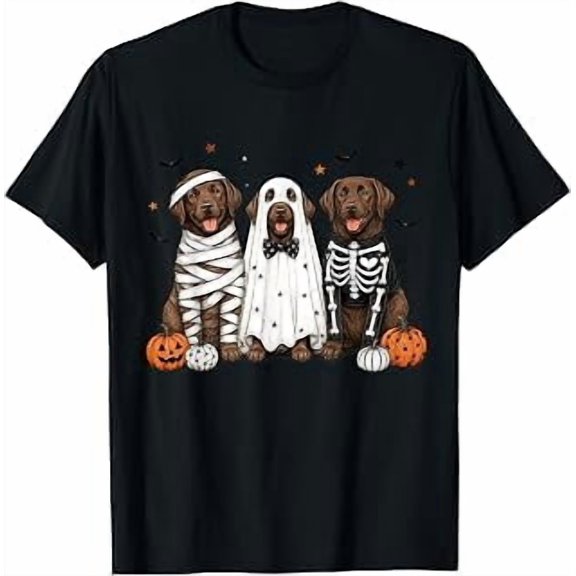 Chocolate Labrador in Ghost, Cute Lab Dog, Halloween, Spooky Graphic, Short Sleeve T-Shirt