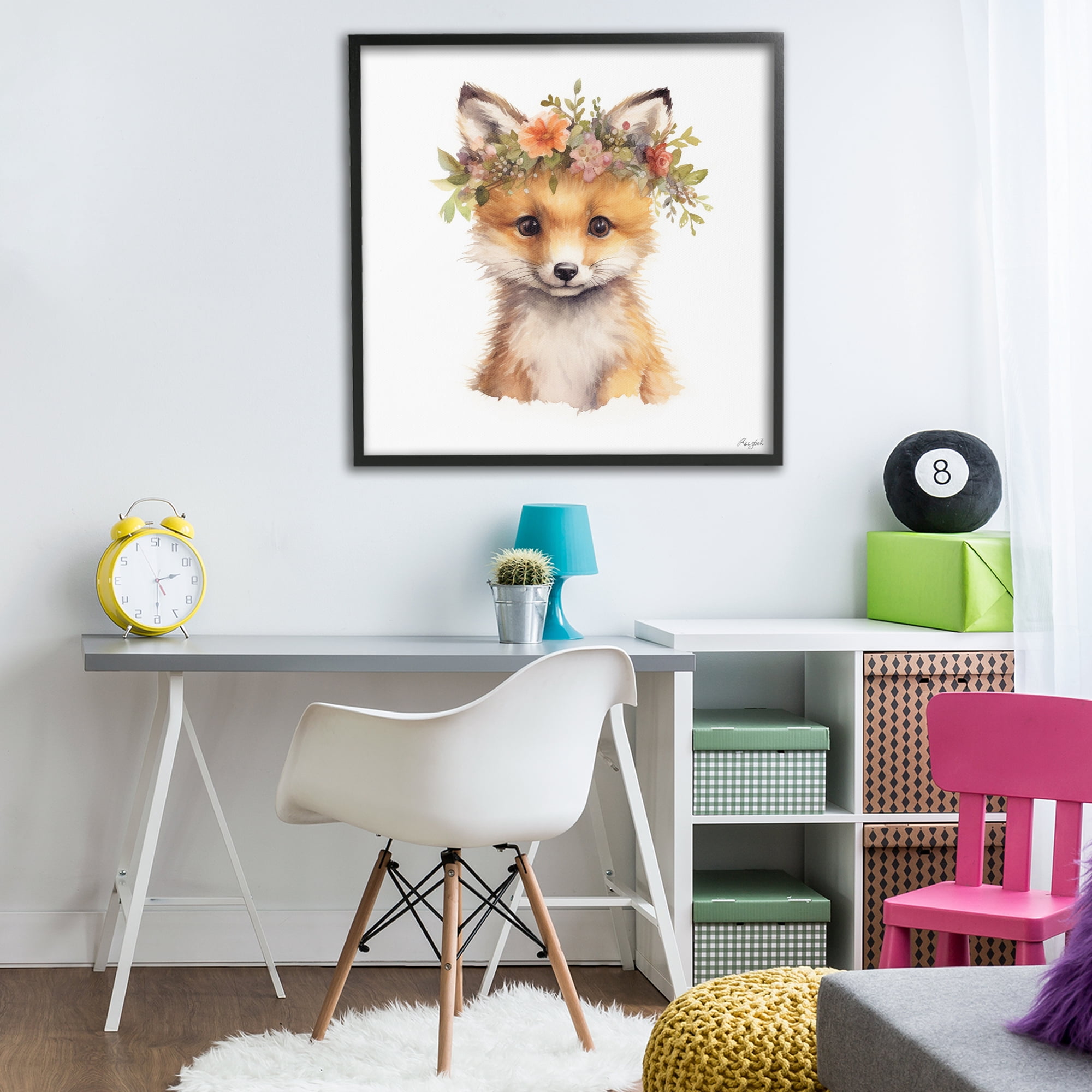 Stupell Industries Woodland Fox Flower Crown Black Framed Giclee Art, design by Roozbeh
