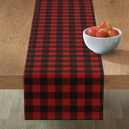 

Cotton Sateen Table Runner 72 - Buffalo Plaid Red Check Crowns Rustic Cabin Lumberjack Woodland Coordinate Checkered Shapes Print Custom Table Linens by Spoonflower