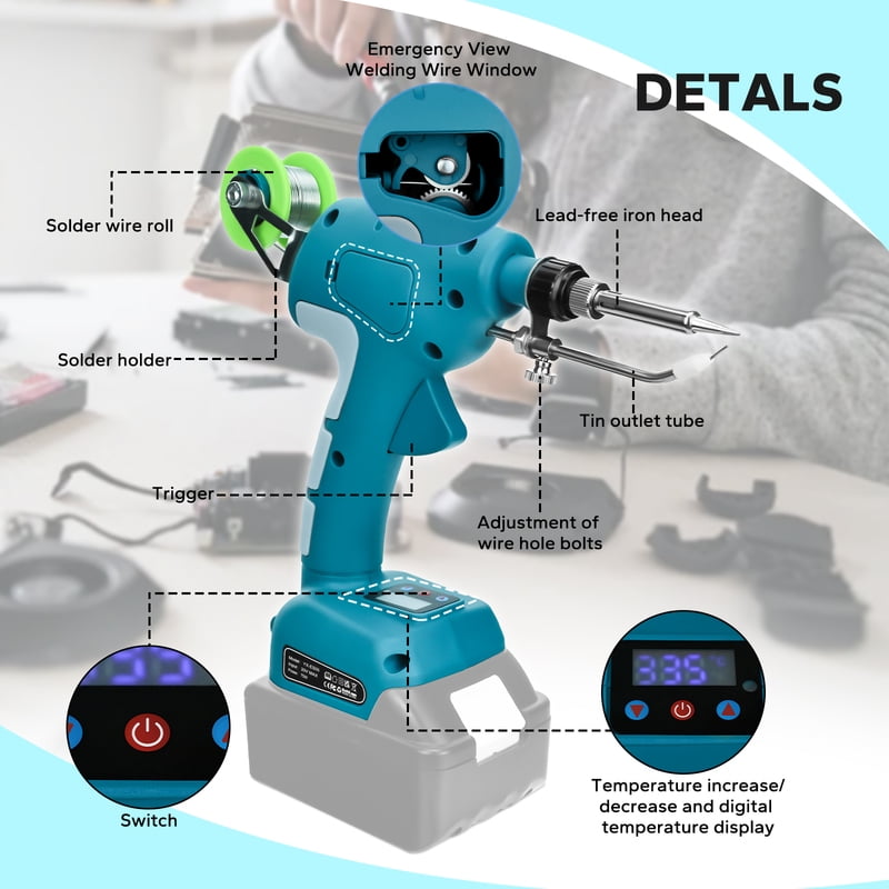 75W Electric Solder Gun Cordless Soldering Iron Kit with Digital Display Fast Welding Tools for Ma*kita 18V Battery