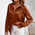 thumbnail image 4 of Fouhkni Womens Satin Button down Shirts Dressy Casual V Neck Long Sleeve Tees Elegant Collared Tops, 4 of 8