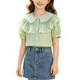 thumbnail image 2 of Odeerbi Camisa de Vestido de Algodón de Las Niñas Flor Bordado de Manga Corta Uniforme de La Escuela Con Bolsillo, 2 of 9