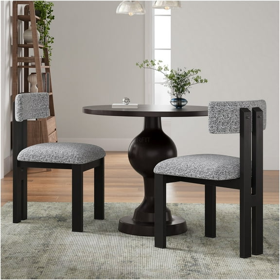 JERFIT Modern Upholstered Fabric Dining Chairs Set of 2, Armless Side Chairs with Iron Legs, Black and White Contemporary Kitchen Seating