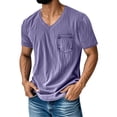 thumbnail image 2 of Mens Short Sleeve T-Shirts Casual V Neck Cotton Tee Summer Beach Tops with Pocket Big and Tall Size M-3XL Purple, 2 of 5