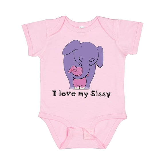 Inktastic I Love My Sissy Elephant Purple Pink Boys or Girls Baby Bodysuit