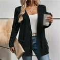 thumbnail image 2 of Htigea Clearance Women's Chunky Knit Open Front Sweater Long Sleeve Button Loose Short Cardigan Outerwear Coats with Pockets Clearance Sale Black,M, 2 of 6