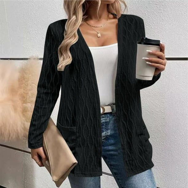 Puntoco Blusas De Moda Para Mujer De Color Sólido, Prendas De Vestir Exteriores Con Doble Bolsillo, Cárdigan De Punto