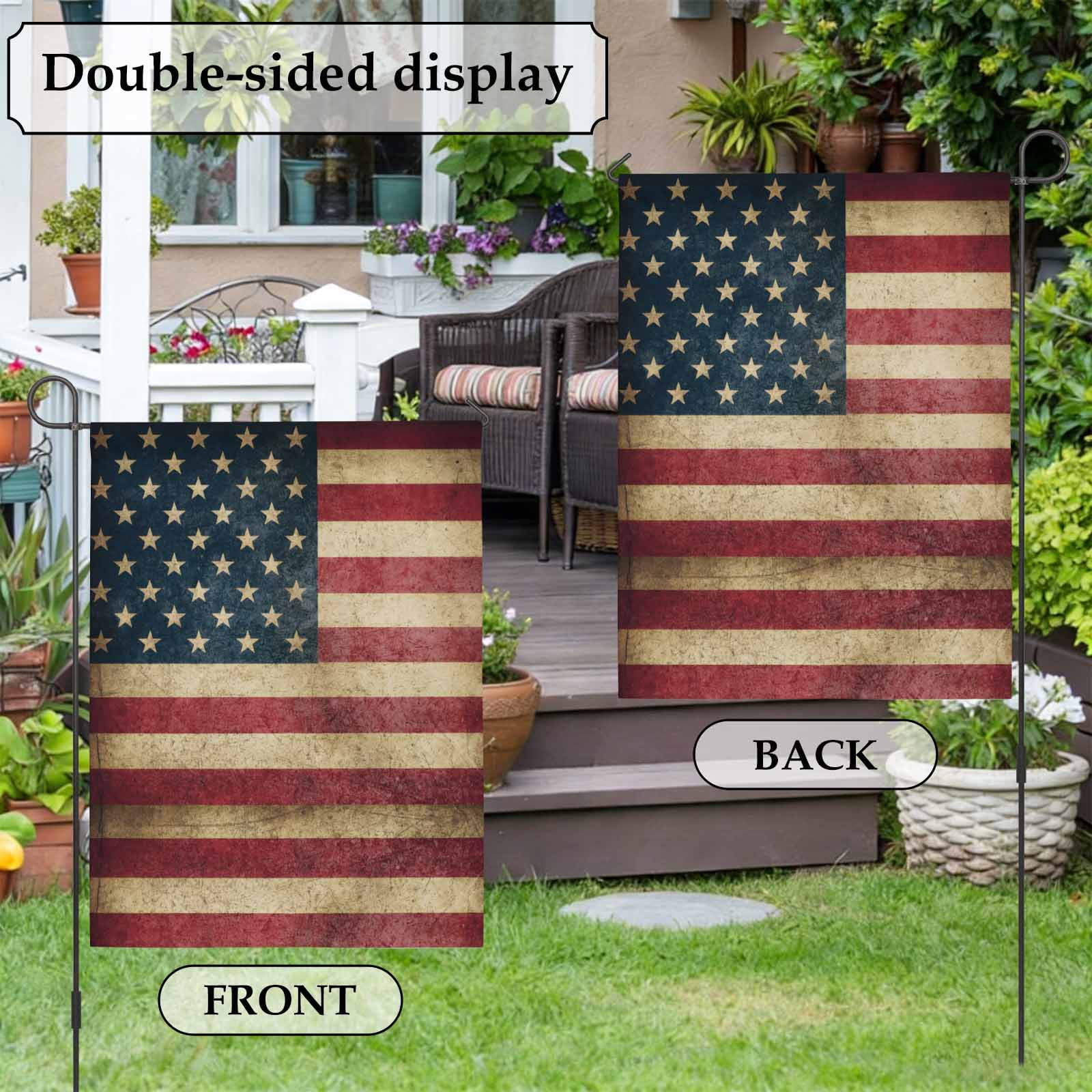 Retro American Flag House Flag 28 x 40 Inches, Independence Day Red Stripes Blue Stars Weather Proof Outdoor Patio Flags Double Sided Small House Decoration for Yard Lawn Outside Home