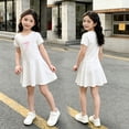 thumbnail image 5 of Amidoa Girls Summer Dresses Short Sleeve Bowknot A-Line Dresses Kids Casual Cotton Print Sundress White Size 4T, 5 of 8