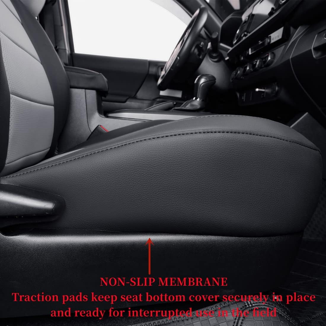 coverdream 2nd Gen Tacoma Seat Covers Custom Fit for 2012-2015 Toyota Tacoma Double Cab/Crew Cab Base (Regular Seats) - Breathable Leather Auto Seat Covers (Full Set,Black&Gray)