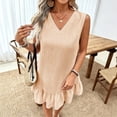 thumbnail image 4 of Horkkom Beach Dresses for Women Mini V Neck Solid Color Sleeveless Dress Summer Casual Vacation Dresses, S-2XL, 4 of 9
