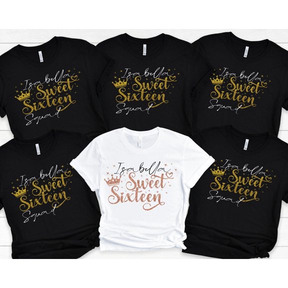 Personalized Sweet Sixteen Birthday Shirt with Real Glitter Custom Glitter Name Party Tee