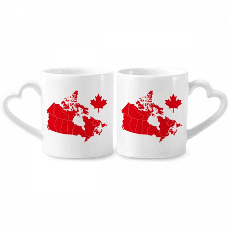 

Red Maple Symbol Canada Country Map Couple Porcelain Mug Set Cerac Lover Cup Heart Handle